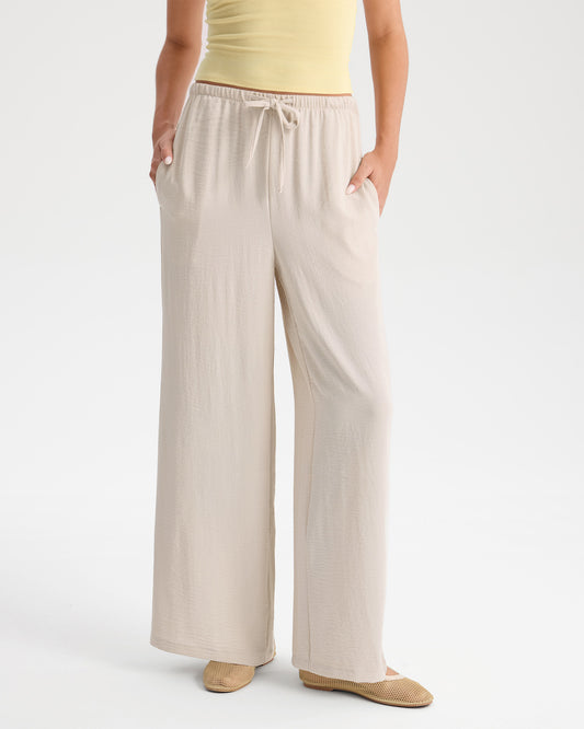 Linen-Like Drawstring Wide Leg Pants