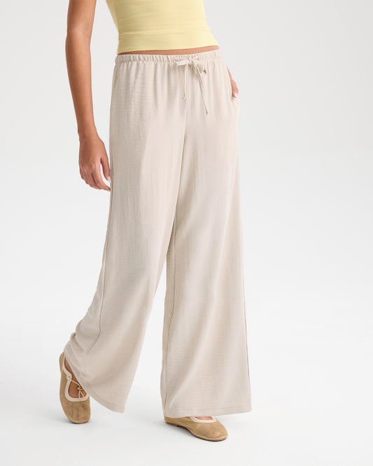 Linen-Like Drawstring Wide Leg Pants