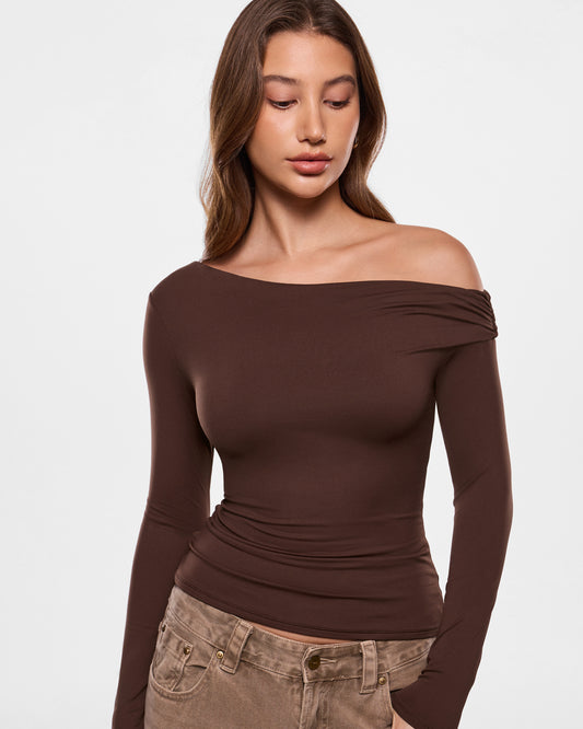 Off The Shoulder Double Lined Long Sleeve Tops